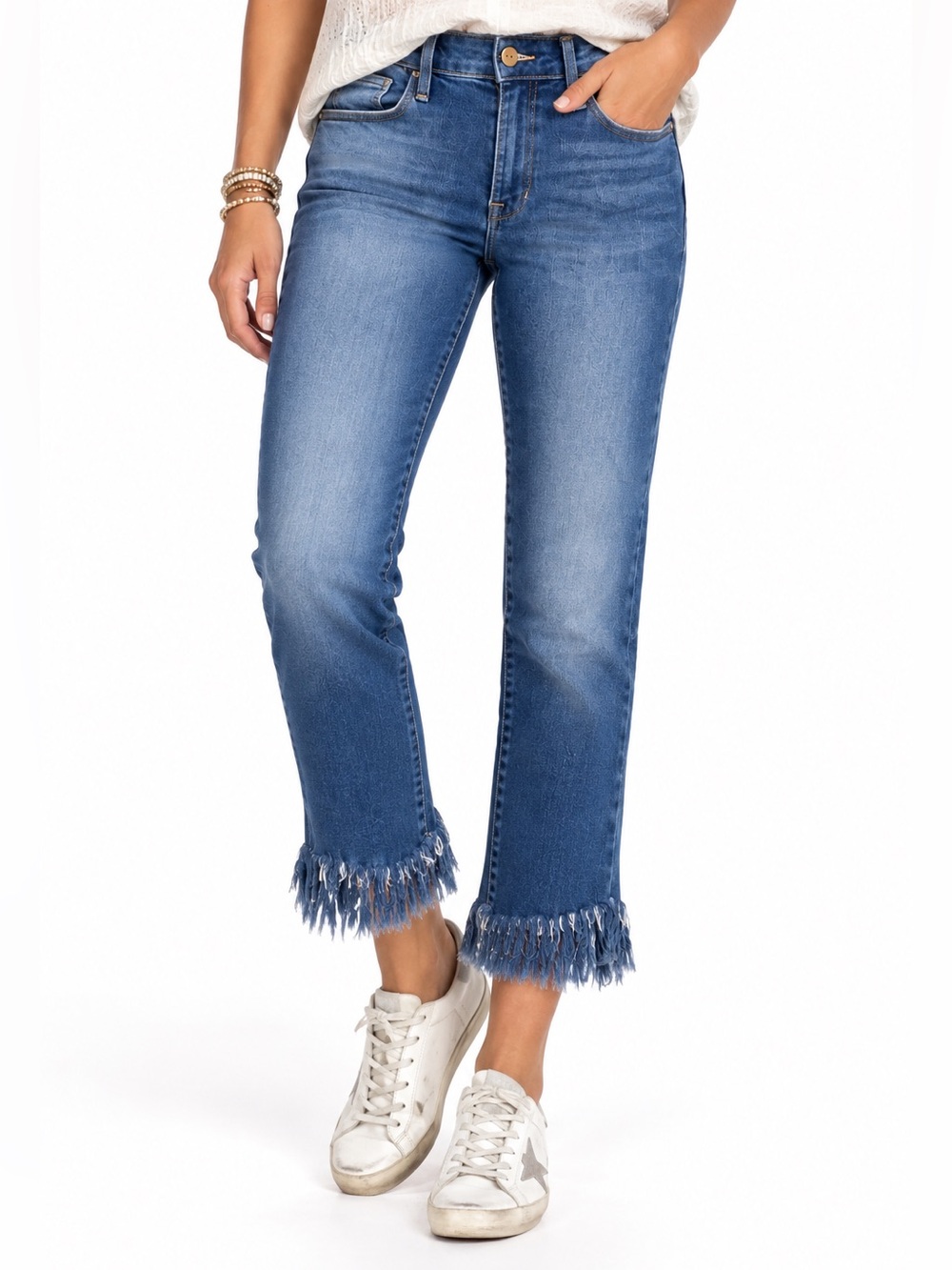 Frame Denim Le High Straight Cropped Jeans with Frayed Hem